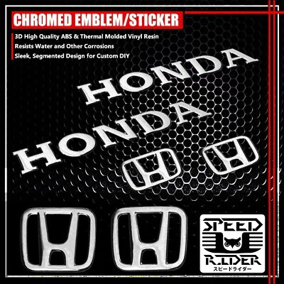 2"X5.75"X1" 3D ABS LOGO EMBLEMA CALCOMANÍA + LETRA BRILLANTE/PULIDA PEGATINA HONDA CROMO Foto 1 de 2