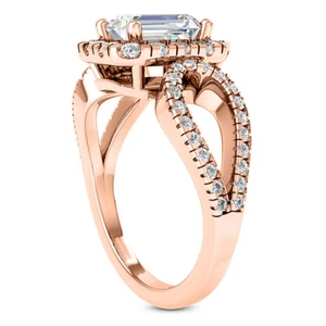 1.73 Carat Real Emerald Cut Diamond Engagement Halo Ring 14k Rose Gold VS1 I - Picture 1 of 5