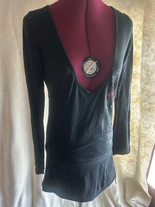 Womens tunic top "Anama" Sz. M V-neck with back opening t/w shoulder blades-blac - Picture 1 of 6
