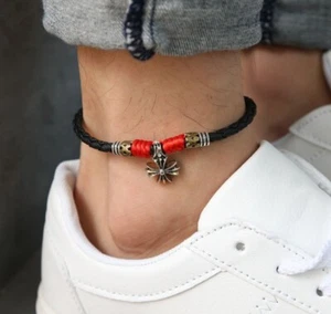 Women/ Men Bless Cross Red Rope Genuine Leather Anklet Bracelet One Size - Picture 1 of 5