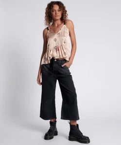 ONE TEASPOON WORN BLACK BAD BOYS HIGH WAIST WIDE LEG JEANS size 28 NWT - Picture 1 of 16