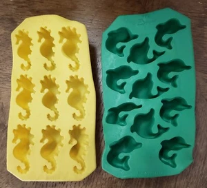 Lot of 2 LEKUE Silicone Ice Cube Trays / Molds ~ Dolphin & Seahorse - Picture 1 of 2