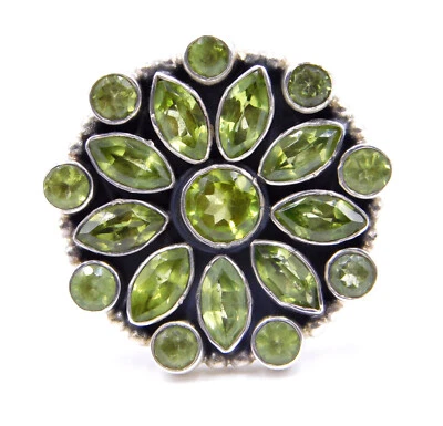 8.19 GM 925 Argento Sterling Massiccio Naturale Peridoto Taglio Gemma Mano Ring - Immagine 1 di 4