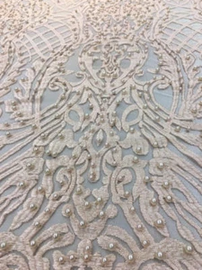 Tela de melocotón con cuentas por yarda, 52" de ancho encaje/malla/festoneado - Imagen 1 de 3