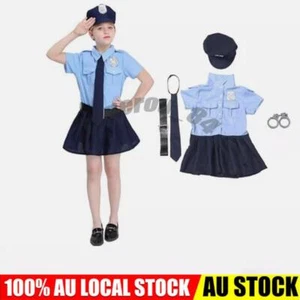 Girls Police Women Costume Policeman Kids Uniform Child Cop Officer Fancy Dress - Picture 1 of 9