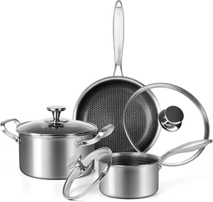 Stainless Steel Pots and Pans Set Nonstick Kitchen Cookware Sets Honeycomb Coati - Picture 1 of 12