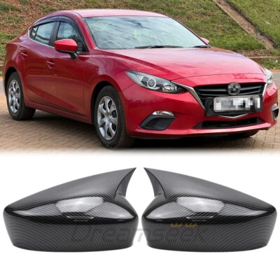 Rear view Side Wing Mirror Cover For Mazda 3 Axela 2014-2018 Carbon Fiber Style - Image 1 of 4