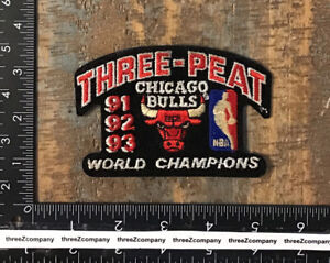 Vintage CHICAGO BULLS THREE-PEAT World Champions NBA Basketball Iron-On Patch