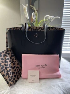 New Kate Spade Molly Leopard Black Multi Tote w/ Wristlet Fits 13” Laptop - Picture 1 of 7