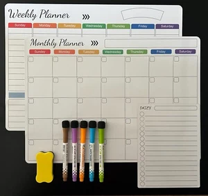 Set of 3 Magnetic Fridge Calendar Dry Erase , Weekly , Monthly 40x30cm & Daily - Picture 1 of 8
