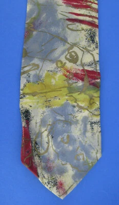 Ermano 男式领带丝绸抽象设计黄金红色银色黑色 — 第 1/3 张图片