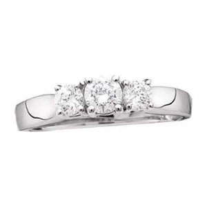 0.50 Round Diamond Three Stone Bridal Wedding Engagement Ring 14k White Gold - Picture 1 of 2