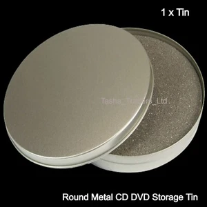 1 x Alluminio Metallo Rotondo Argento 120mm x 10mm con Coperchio Rimovibile CD Schiuma Latta HQ - Foto 1 di 11