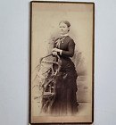 Vintage Photograph Cabinet Card Lady Standing By A Primitive Chair 3 1/2 X 6 1/2