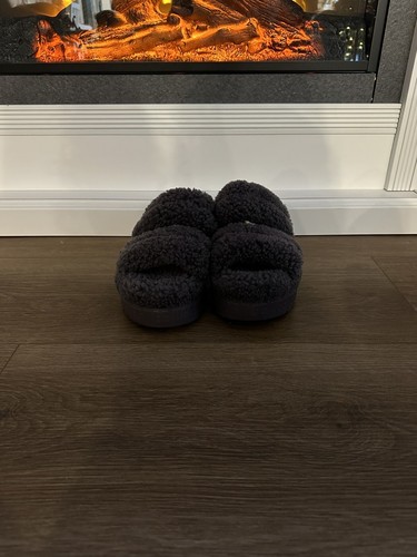 UGG taglia 9 Oh Fluffita pelle di pecora plateau sandali slingback grigio