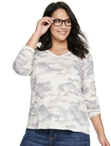 NWT Sonoma Light Gray Camouflage Everyday Long Sleeve Tee, 2XP (Petite) - Picture 1 of 4