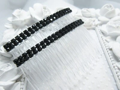 Conjunto de pente de cabelo lateral de metal preto AAA de cristal austríaco linha dupla em metal preto - Imagem 1 de 4
