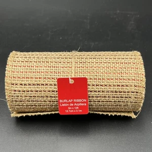 Burlap Metallic Tinsel Red Stripe Wreath Ribbon 5" x 10' Christmas Or Patriotic - Picture 1 of 4