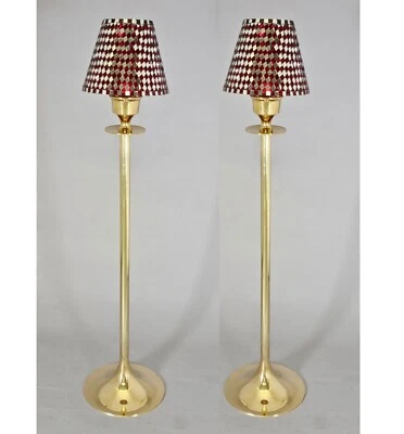 Candle Lamp Red Mosaic Shade on Brass Candle Holder&Votive Set/2  7"D 29.5"High - Image 1 of 4