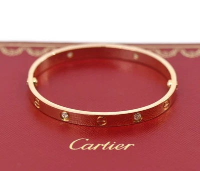 Cartier 4 бриллиант 18K розовое золото любовь браслет размер 17 - Изображение 1 из 4