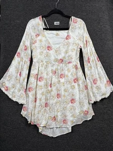 Oneill Gretchen Bell Sleeve Blouson Dress Womens Size XS White Floral Bohemian - Picture 1 of 7