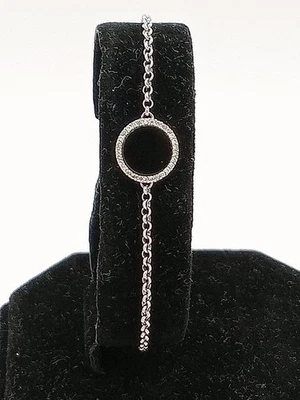 bracciale donna argento 925 Catenella Cerchio Onice Nero Pavé Zirconi Bianchi  - Immagine 1 di 4