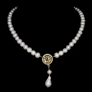 925 Sterling Silver Necklace Round Citrine 13mm Pearl Natural Gemstone Jewelry - Picture 1 of 13