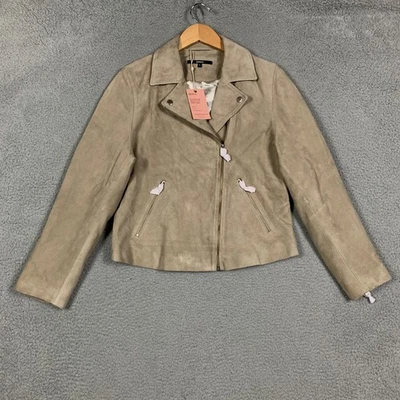 Quince Suede Moto Jacket Women's Large Sand Full Zip Goat Leather Biker NWT $149 - Image 1 of 4