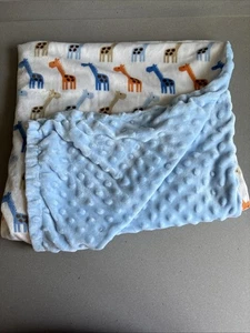 HB Hudson Baby Giraffen Babydecke orange hellblau weiß hellbraun Minky Punkte - Bild 1 von 6