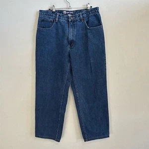 Pantalones de mezclilla para hombre Hang Ten calce relajado azul talla 32x32 cremallera mosca 5 bolsillos - Imagen 1 de 7