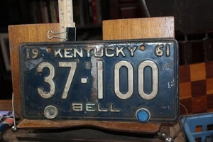 1961 Kentucky License Plate Bell County 37-100 With One Blue Reflector - Picture 1 of 5