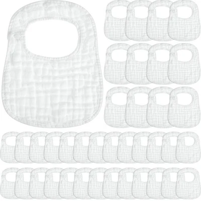 Paquete de 30 baberos de bebé de muselina blanca para niño niña ajustables 6 capas de algodón bebé B... Foto 1 de 4