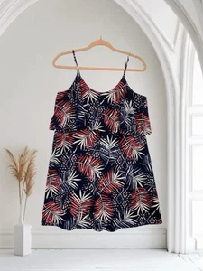 Express Women’s Layered Leaf Print Mini Dress Size Medium Fall Holiday Chic - Picture 1 of 17