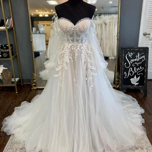 Illusion corsé hoja encaje vestido de novia vestido de novia 32-60 a medida - Imagen 1 de 6