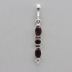 Triple Faceted Red GARNET Pendant 925 STERLING SILVER - Natural Gemstone #35e - Picture 1 of 8