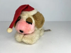 Wallace Berrie Vintage CREME PUFF Welpe Hund Weihnachten Nikolausmütze Plüschtier - Bild 1 von 10
