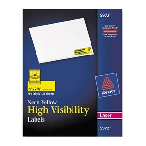 Etiquetas de alta visibilidad amarillo neón Avery láser 750/Paquete 750" x 2-5/8" - Imagen 1 de 6