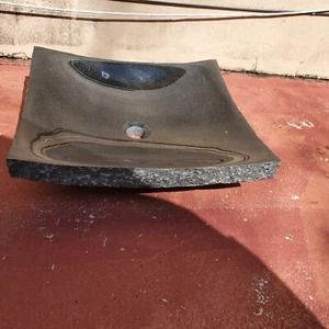 Eden Bath Chiseled Large Black Granite Zen Bathroom Vessel Sink Live Edge - Picture 1 of 14