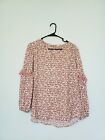 Max Studio Womens M Peasant Blouse 3/4 Sleeve Ruffle Ditsy Floral Button Front