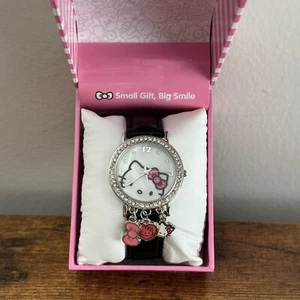New Sanrio Hello Kitty Watch Jewelry Pink Silver Black Band Heart Bow Charms - Picture 1 of 4