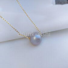 18" Gorgeous 9-10mm South Sea Grey Round Pearl Pendant Necklace 14k Gold P