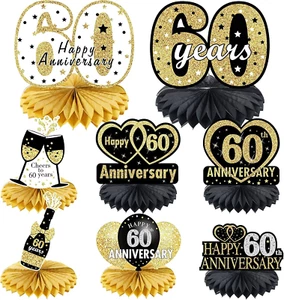 Happy 60Th Anniversary Decorations Table Honeycomb Centerpiece, 8Pcs 60 - Picture 1 of 12
