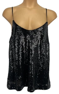 SOPRANO Black Sequined Top Size 2XL Lined Adjustable Spaghetti Straps Scoop Neck - Picture 1 of 11