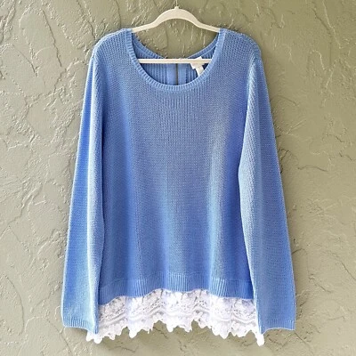 Suéter Pullover Brianne Dobladillo Bordado Multi XL Azul Blanco Chico's para Mujer Nuevo sin Etiquetas Foto 1 de 4