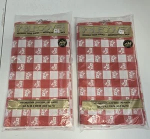 (2) Vtg Paper Picnic Table Cover Tablecloth Gingham Tissue Plastic Red Check USA - Picture 1 of 6