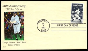 1983 Babe Ruth FDC The Sultan of Swat 50th Anniv. All-Star Game HP ARLO Cachet - Picture 1 of 2
