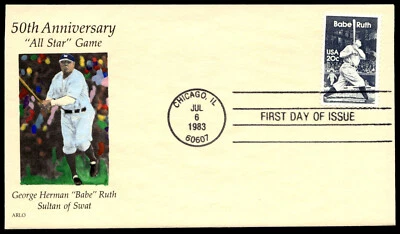 1983 Babe Ruth FDC The Sultan of Swat 50th Anniv. All-Star Game HP ARLO Cachet - Image 1 of 2