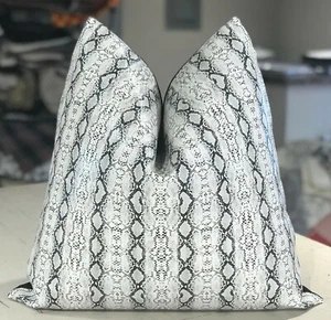 PAIR DESIGNERS GUILD ALABASTER "PHOENIX" FAUX SNAKESKIN PRINT CUSTOM PILLOWS - Picture 1 of 2
