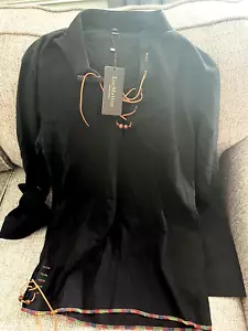 Camisa túnica pequeña LUC MATTON NUEVA CON ETIQUETAS negra con cuello con cordones de cuero envío rápido - Imagen 1 de 7