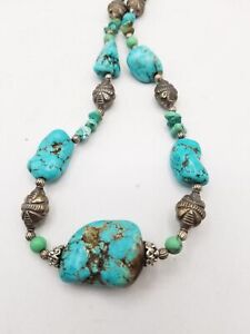925 Silver & Turquoise Beaded Necklace 20"